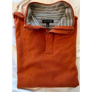 Banana Republic Mens Burnt Orange Quarter Zip Pullover Striped Lining Large